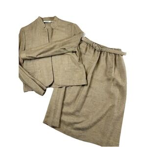 60s 70s Prestige of Boston Natural Fiber Skirt‎ Beige Tweed Career Blazer Suit